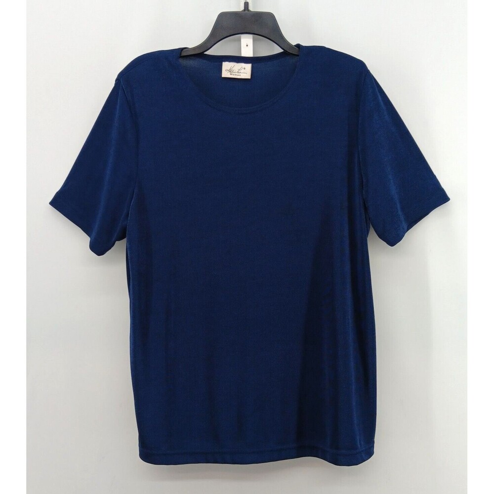Kathie Lee Blouse Womens Size XL Blue Short Sleeve Round Neck Shimmer Top